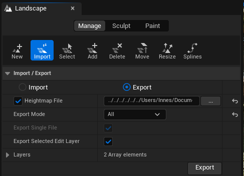 Landscape Export Settings